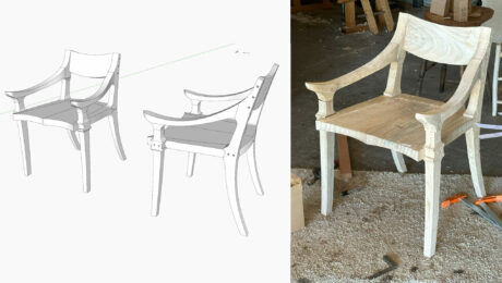 Tim Killen's rendition of a Maloof low-back chair next to its subsequent SketchUp design