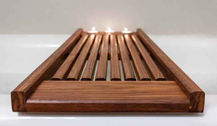 upclose side angle of wooden tray
